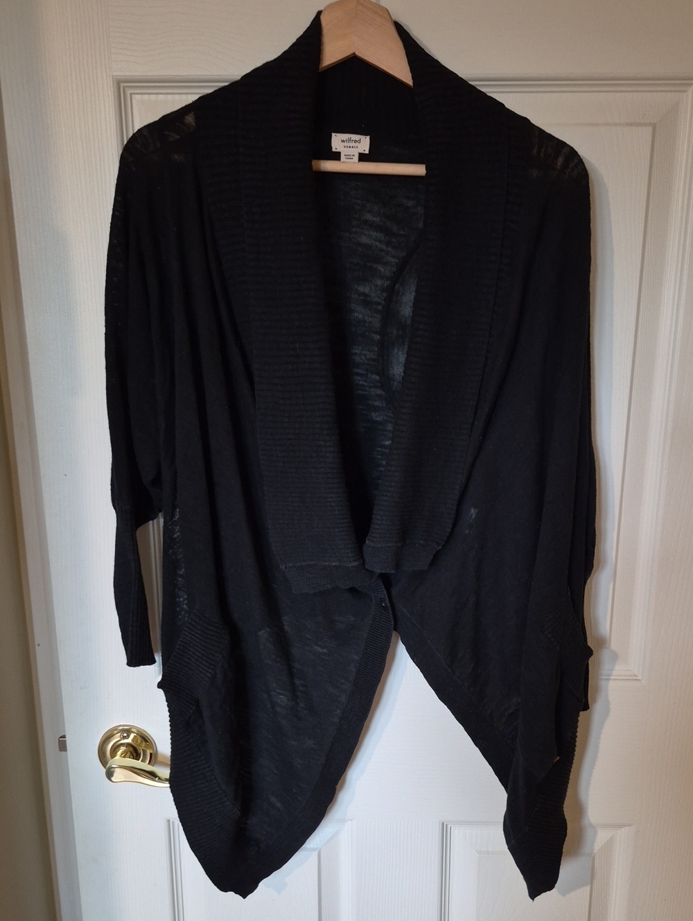 Wilfred by Aritzia Linen Waterfall Cardigan Wrap Black - Size Xsmall